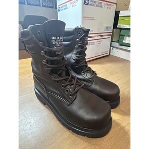 Gear Box Steel Safety Toe Boots Mens Size 7 4E Brown Leather Work Lace Up